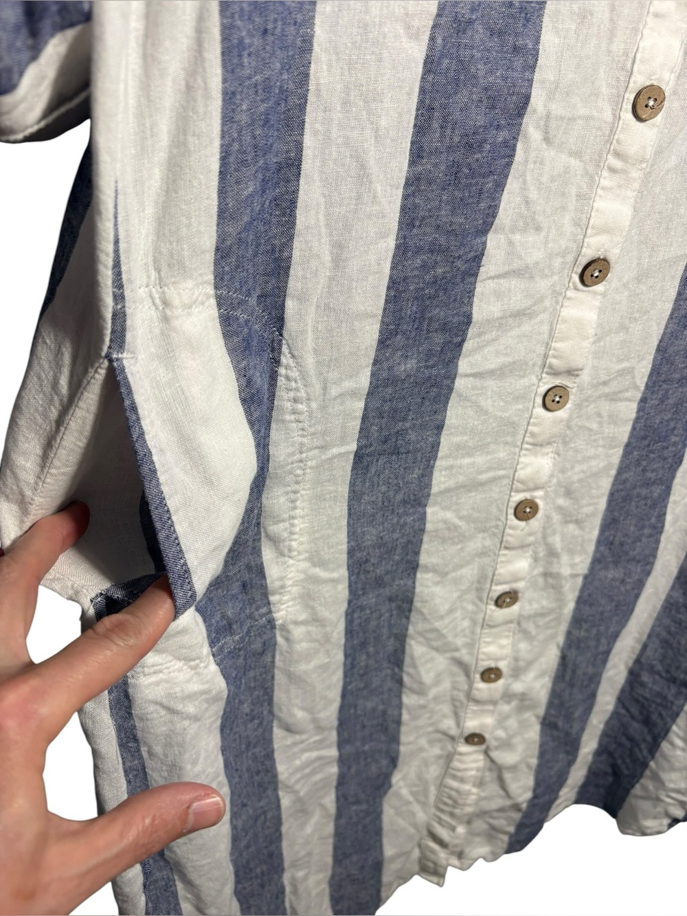 BLUE ISLAND | Blue and White Striped Button-Front Linen Shirt Dress L Coverup - Picture 5 of 14